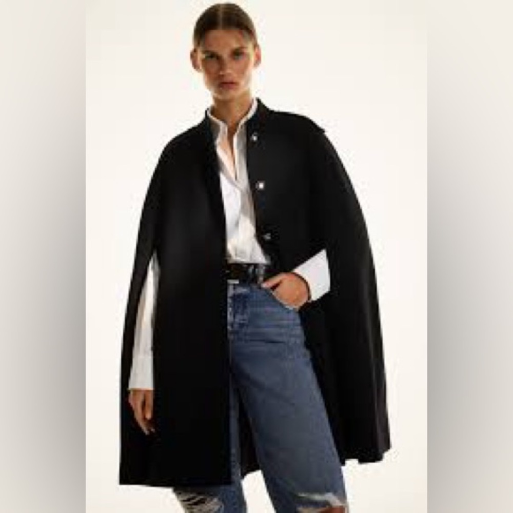 ZARA black Wool poncho NWT